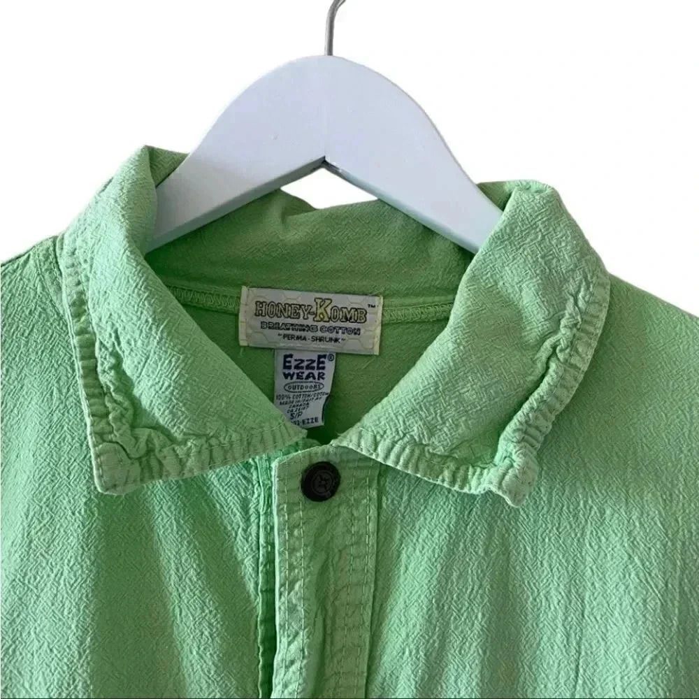 Honey Komb Vintage Kelly Lime Green Perma Shrunk Ezze Wear Cotton S/P - Picture 2 of 12